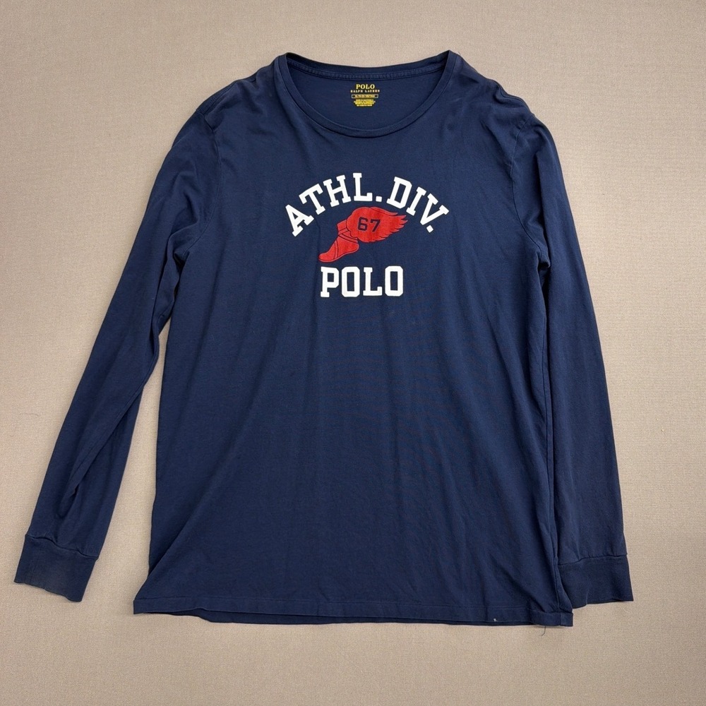 Polo Ralph Lauren Mens XL Navy Long Sleeve Athl Div 67 Winged‎ Foot Graphic tee